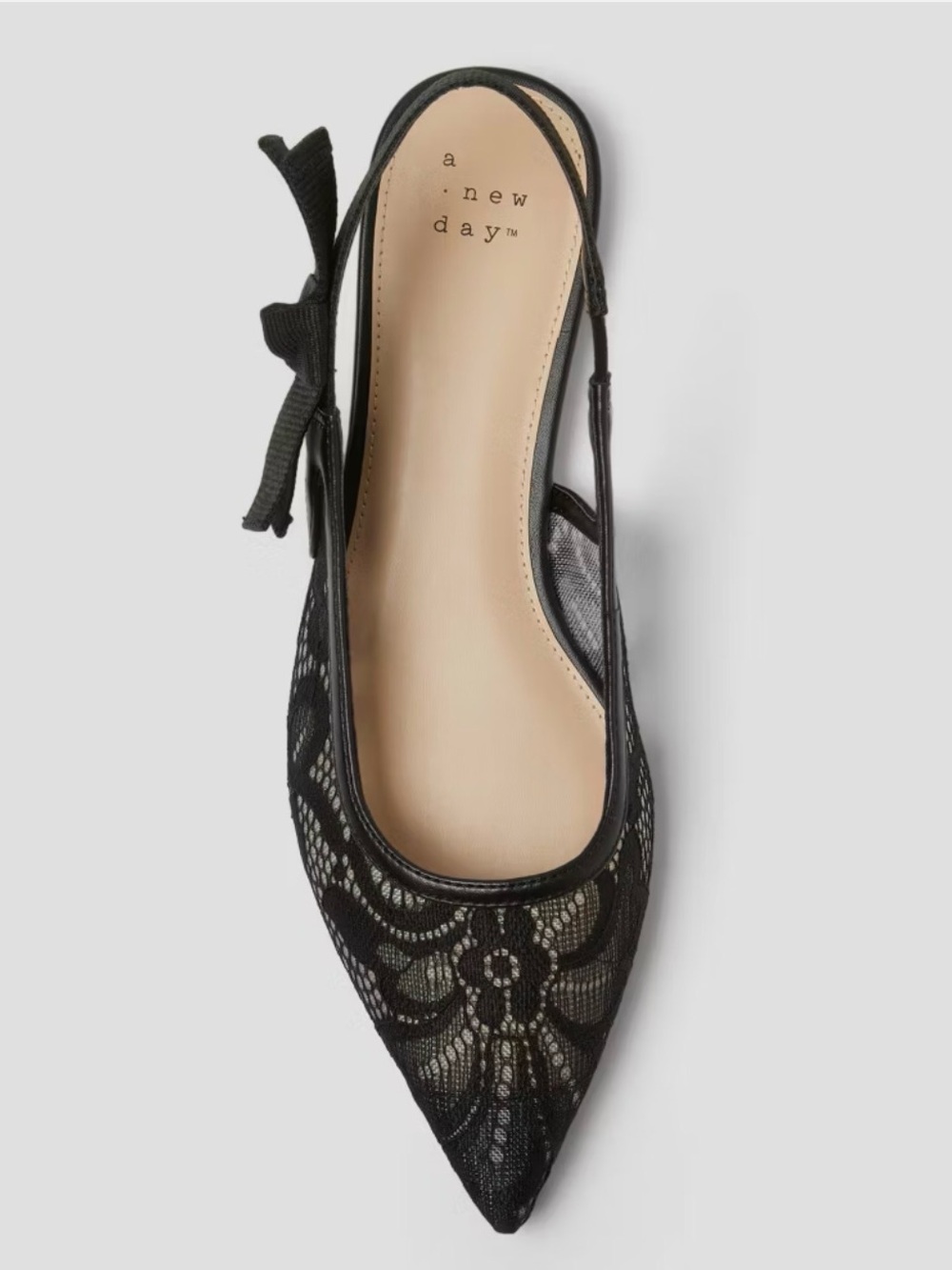 Women's London Lace Sling Back Bow Flats - A New Day Black size 7